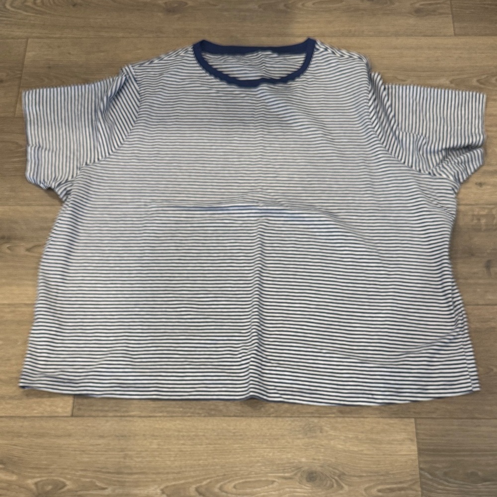 Mango Blue and White Striped Short Sleeve Tee